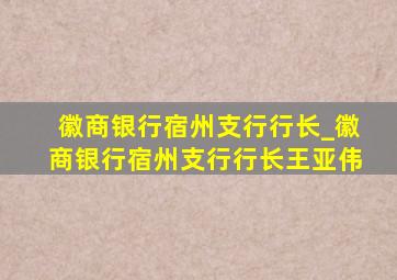 徽商银行宿州支行行长_徽商银行宿州支行行长王亚伟