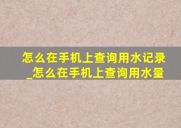 怎么在手机上查询用水记录_怎么在手机上查询用水量