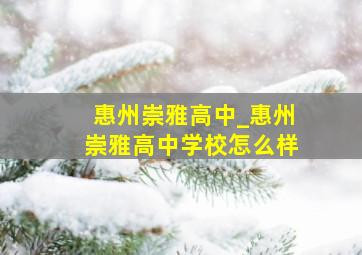 惠州崇雅高中_惠州崇雅高中学校怎么样