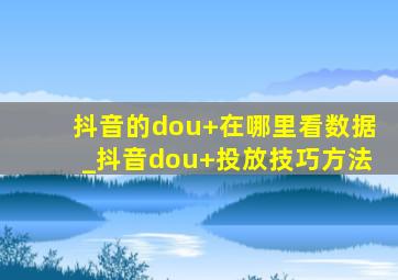 抖音的dou+在哪里看数据_抖音dou+投放技巧方法