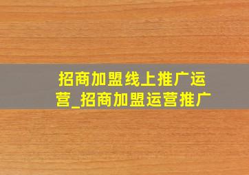 招商加盟线上推广运营_招商加盟运营推广