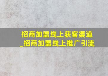 招商加盟线上获客渠道_招商加盟线上推广引流