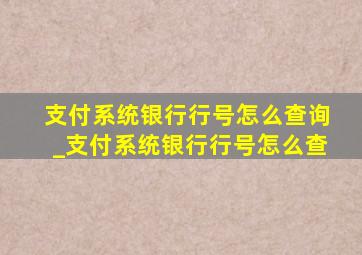 支付系统银行行号怎么查询_支付系统银行行号怎么查