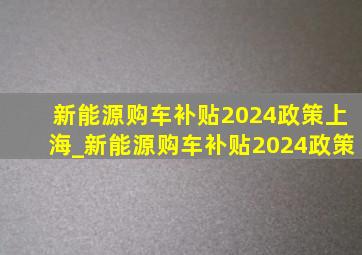 新能源购车补贴2024政策上海_新能源购车补贴2024政策