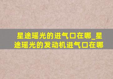 星途瑶光的进气口在哪_星途瑶光的发动机进气口在哪