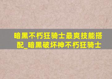 暗黑不朽狂骑士最爽技能搭配_暗黑破坏神不朽狂骑士