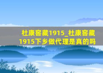 杜康窖藏1915_杜康窖藏1915下乡做代理是真的吗