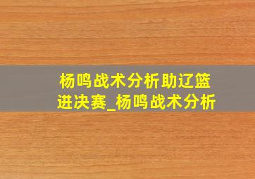 杨鸣战术分析助辽篮进决赛_杨鸣战术分析