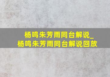 杨鸣朱芳雨同台解说_杨鸣朱芳雨同台解说回放