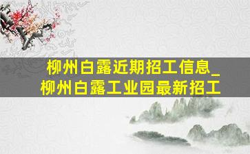 柳州白露近期招工信息_柳州白露工业园最新招工