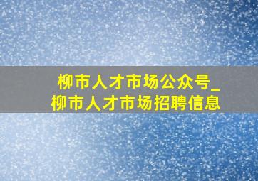 柳市人才市场公众号_柳市人才市场招聘信息