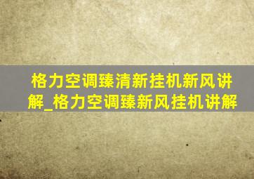 格力空调臻清新挂机新风讲解_格力空调臻新风挂机讲解