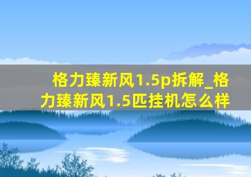 格力臻新风1.5p拆解_格力臻新风1.5匹挂机怎么样