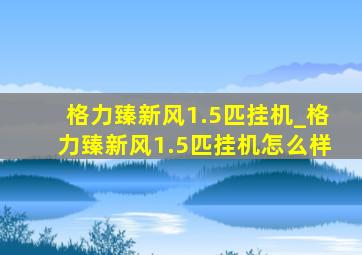 格力臻新风1.5匹挂机_格力臻新风1.5匹挂机怎么样