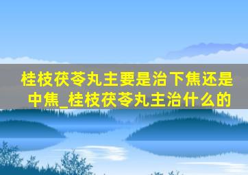 桂枝茯苓丸主要是治下焦还是中焦_桂枝茯苓丸主治什么的