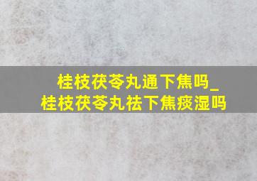 桂枝茯苓丸通下焦吗_桂枝茯苓丸祛下焦痰湿吗