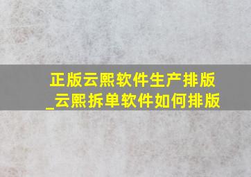 正版云熙软件生产排版_云熙拆单软件如何排版