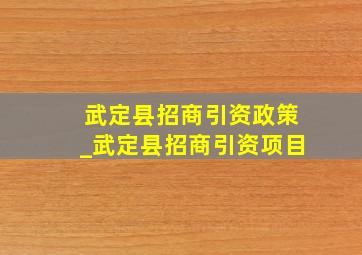 武定县招商引资政策_武定县招商引资项目