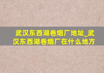 武汉东西湖卷烟厂地址_武汉东西湖卷烟厂在什么地方