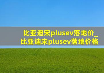 比亚迪宋plusev落地价_比亚迪宋plusev落地价格