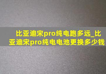 比亚迪宋pro纯电跑多远_比亚迪宋pro纯电电池更换多少钱