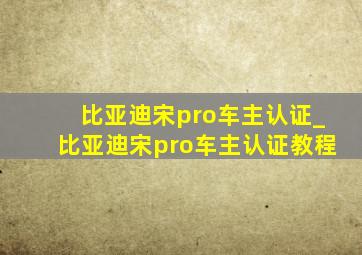 比亚迪宋pro车主认证_比亚迪宋pro车主认证教程