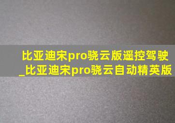 比亚迪宋pro骁云版遥控驾驶_比亚迪宋pro骁云自动精英版