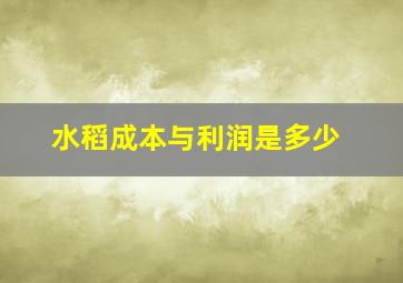 水稻成本与利润是多少