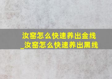 汝窑怎么快速养出金线_汝窑怎么快速养出黑线