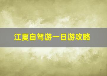 江夏自驾游一日游攻略