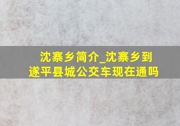 沈寨乡简介_沈寨乡到遂平县城公交车现在通吗