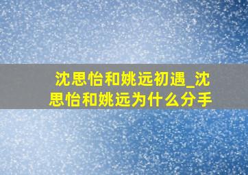 沈思怡和姚远初遇_沈思怡和姚远为什么分手