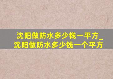 沈阳做防水多少钱一平方_沈阳做防水多少钱一个平方