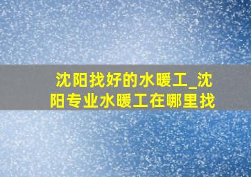 沈阳找好的水暖工_沈阳专业水暖工在哪里找