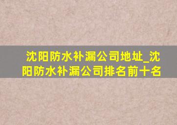 沈阳防水补漏公司地址_沈阳防水补漏公司排名前十名