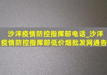 沙洋疫情防控指挥部电话_沙洋疫情防控指挥部(低价烟批发网)通告