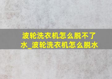 波轮洗衣机怎么脱不了水_波轮洗衣机怎么脱水