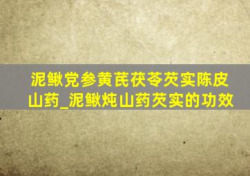 泥鳅党参黄芪茯苓芡实陈皮山药_泥鳅炖山药芡实的功效