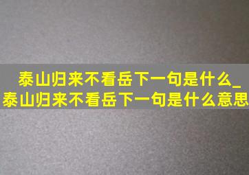 泰山归来不看岳下一句是什么_泰山归来不看岳下一句是什么意思