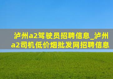 泸州a2驾驶员招聘信息_泸州a2司机(低价烟批发网)招聘信息