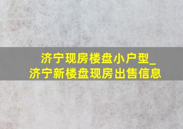 济宁现房楼盘小户型_济宁新楼盘现房出售信息