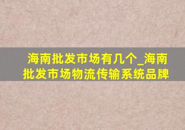 海南批发市场有几个_海南批发市场物流传输系统品牌