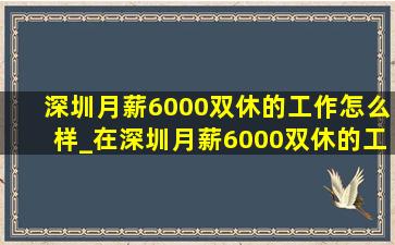 深圳月薪6000双休的工作怎么样_在深圳月薪6000双休的工作怎么样