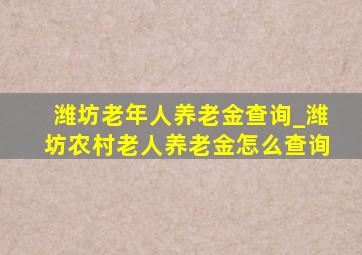 潍坊老年人养老金查询_潍坊农村老人养老金怎么查询