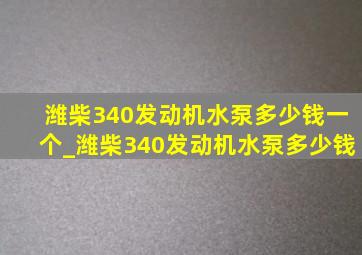 潍柴340发动机水泵多少钱一个_潍柴340发动机水泵多少钱