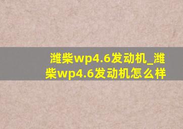 潍柴wp4.6发动机_潍柴wp4.6发动机怎么样