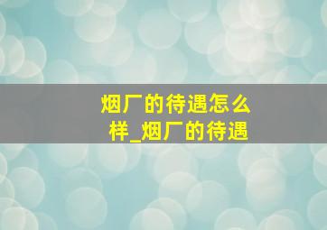 烟厂的待遇怎么样_烟厂的待遇