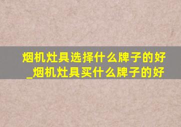 烟机灶具选择什么牌子的好_烟机灶具买什么牌子的好