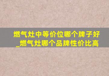 燃气灶中等价位哪个牌子好_燃气灶哪个品牌性价比高