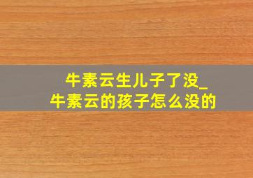 牛素云生儿子了没_牛素云的孩子怎么没的